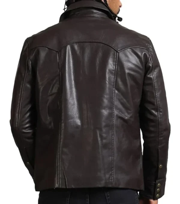 Vintage Brown Leather Trucker Jacket for Men Back