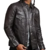 Vintage Brown Leather Trucker Jacket for Men Front
