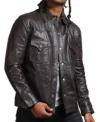 Vintage Brown Leather Trucker Jacket for Men Front