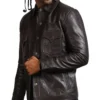 Vintage Brown Leather Trucker Jacket for Men Side Look