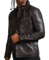 Vintage Brown Leather Trucker Jacket for Men Side Look