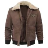 Vintage Military Style Brown Suede Leather Jacket