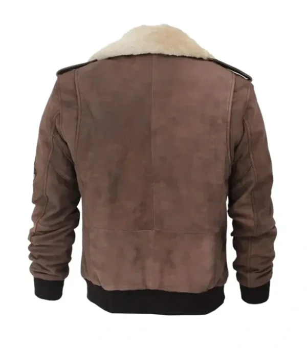 Vintage Military Style Brown Suede Leather Jacket Back