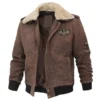Vintage Military Style Brown Suede Leather Jacket Front