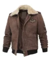 Vintage Military Style Brown Suede Leather Jacket Front