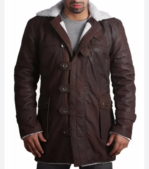 Vintage Style Brown Shearling Leather Coat