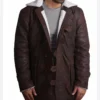 Vintage Style Brown Shearling Leather Coat Front