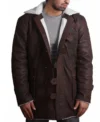 Vintage Style Brown Shearling Leather Coat Front