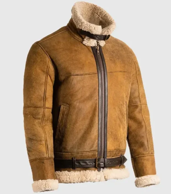 Vintage Tan Brown B3 Flight Leather Jacket Side Look