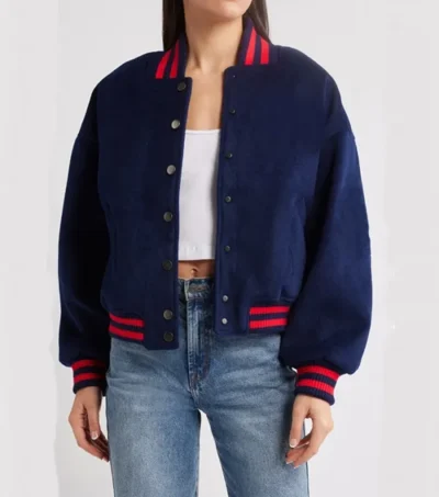 Virella Navy Classic Wool Varsity Jacket