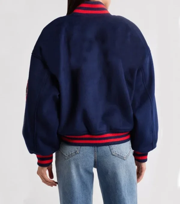 Virella Navy Classic Wool Varsity Jacket Back