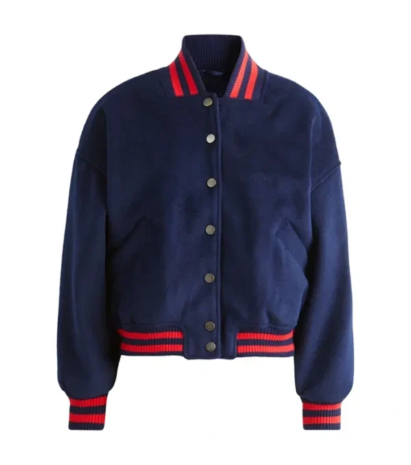 Virella Navy Classic Wool Varsity Jacket Front