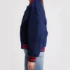 Virella Navy Classic Wool Varsity Jacket Side Look
