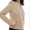 Women Beige Slim Fit Leather Jacket Side Look