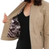 Women Beige Slim Fit Leather Jacket on Sale