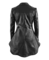 Women Black Peplum Style Leather Jacket Back