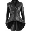 Women Black Peplum Style Leather Jacket Front