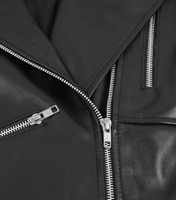 Women Black Peplum Style Leather Jacket Zipper