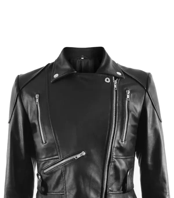 Women Black Peplum Style Leather Jacket on Sale