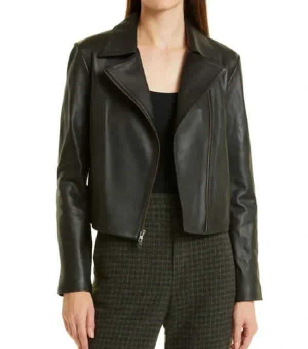 Women Black Plain Biker Leather Jacket