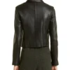 Women Black Plain Biker Leather Jacket Back
