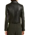 Women Black Plain Biker Leather Jacket Back