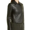 Women Black Plain Biker Leather Jacket Side Look
