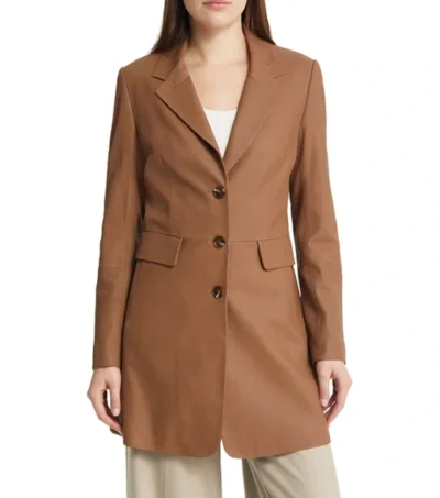 Women Brown Plain Leather Trench Coat