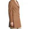 Women Brown Plain Leather Trench Coat Side Look