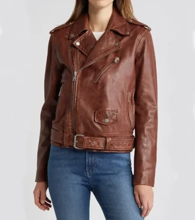 Women Brown Stylish Biker Leather Jacket