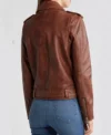 Women Brown Stylish Biker Leather Jacket Back