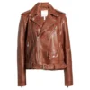 Women Brown Stylish Biker Leather Jacket Front