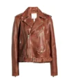 Women Brown Stylish Biker Leather Jacket Front
