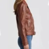 Women Brown Stylish Biker Leather Jacket Side Look