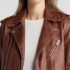 Women Brown Stylish Biker Leather Jacket on Sale