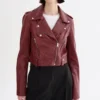 Women Burgundy Biker Leather Jacket