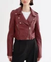 Women Burgundy Biker Leather Jacket