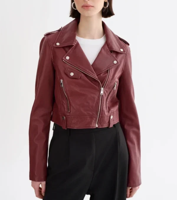 Women Burgundy Biker Leather Jacket