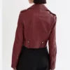 Women Burgundy Biker Leather Jacket Back