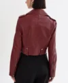 Women Burgundy Biker Leather Jacket Back