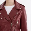 Women Burgundy Biker Leather Jacket Front