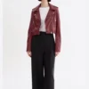 Women Burgundy Biker Leather Jacket on Sale