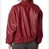Women Maroon Bomber Leather Jacket Back