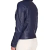 Women Navy Blue Cafe Racer Leather Jacket Back Look
