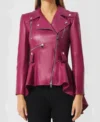 Women Pink Peplum Style Leather Jacket
