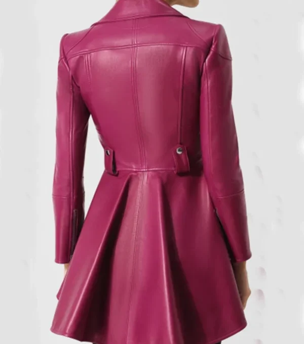 Women Pink Peplum Style Leather Jacket Back