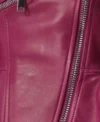 Women Pink Peplum Style Leather Jacket Closer