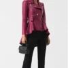 Women Pink Peplum Style Leather Jacket on Sale