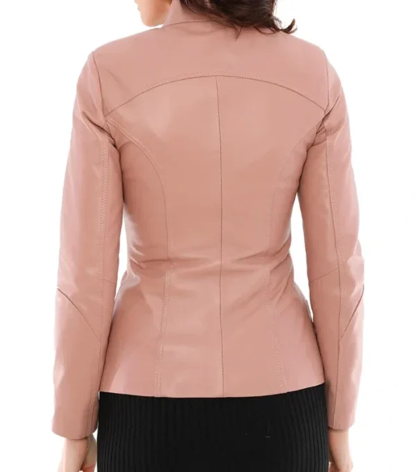 Women Pink Stylish Leather Jacket Back