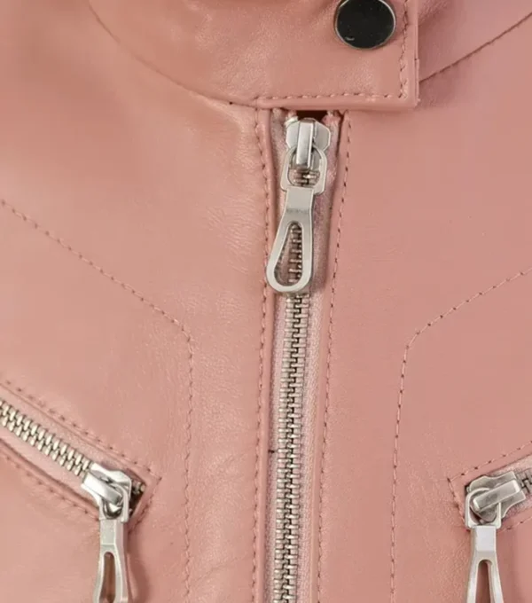 Women Pink Stylish Leather Jacket Clsoer